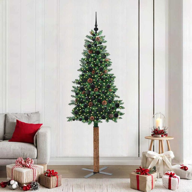 ギャラリービューアに画像をロードする, Vidaxl slanke kerstboom groen 210 cm pvc en massief dennenhout
