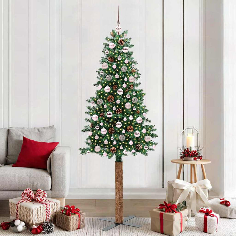 ギャラリービューアに画像をロードする, Vidaxl slanke kerstboom groen 210 cm pvc en massief dennenhout