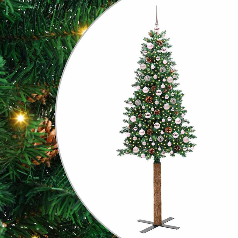ギャラリービューアに画像をロードする, Vidaxl slanke kerstboom groen 210 cm pvc en massief dennenhout