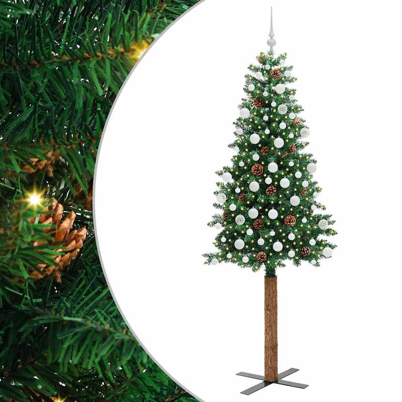 ギャラリービューアに画像をロードする, Vidaxl slanke kerstboom groen 210 cm pvc en massief dennenhout