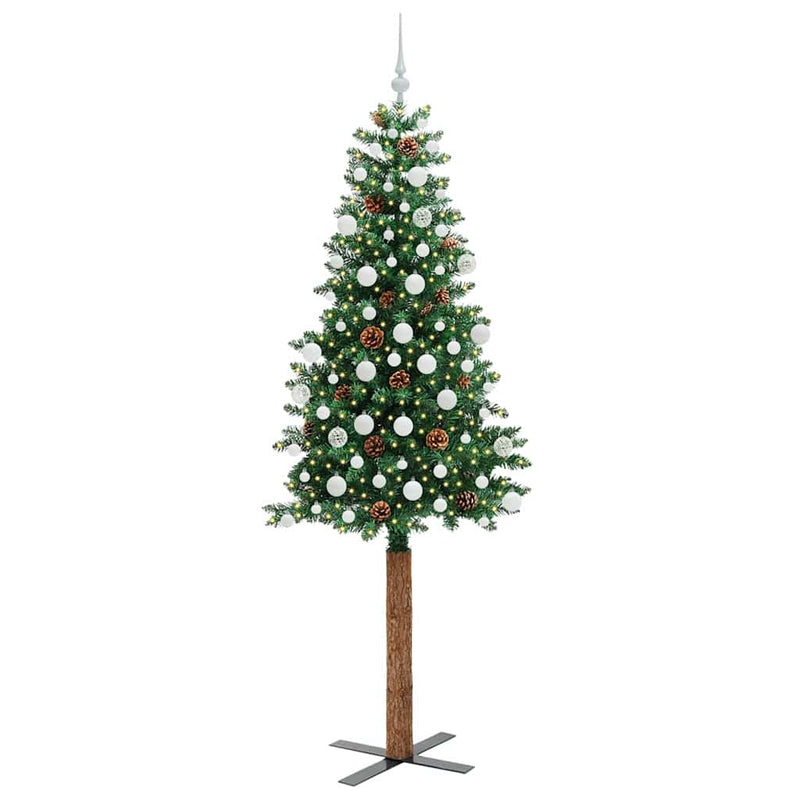 ギャラリービューアに画像をロードする, Vidaxl slanke kerstboom groen 210 cm pvc en massief dennenhout