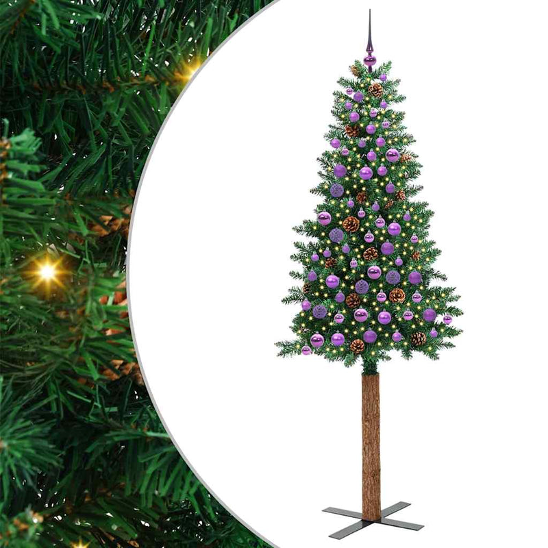 ギャラリービューアに画像をロードする, Vidaxl slanke kerstboom groen 210 cm pvc en massief dennenhout