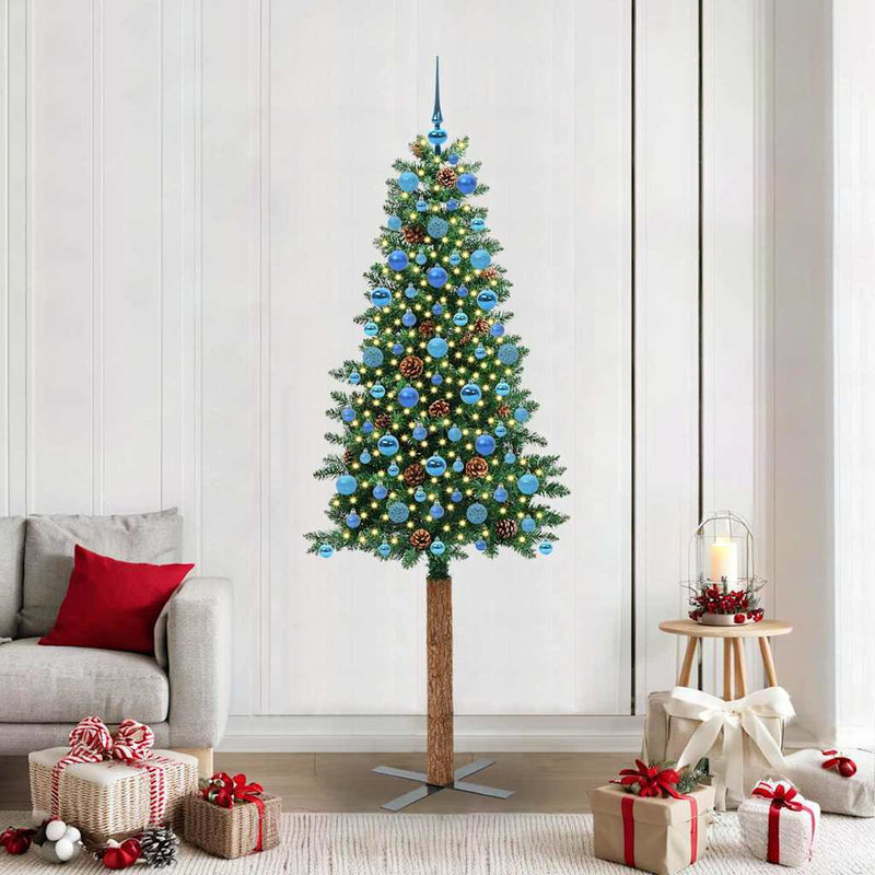 ギャラリービューアに画像をロードする, Vidaxl slanke kerstboom groen 210 cm pvc en massief dennenhout