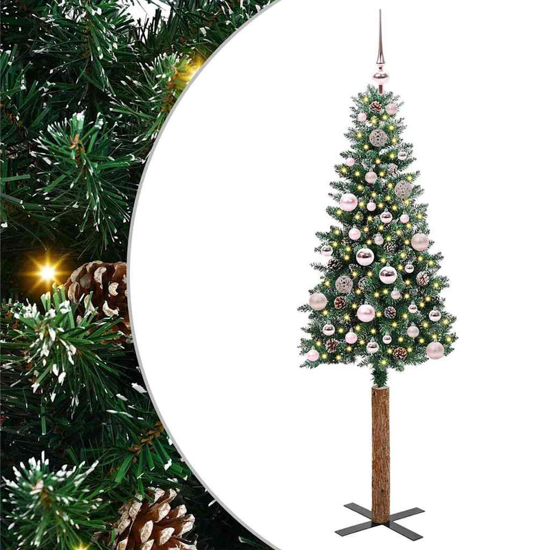 ギャラリービューアに画像をロードする, Vidaxl slanke kerstboom groen 150 cm pvc en massief dennenhout