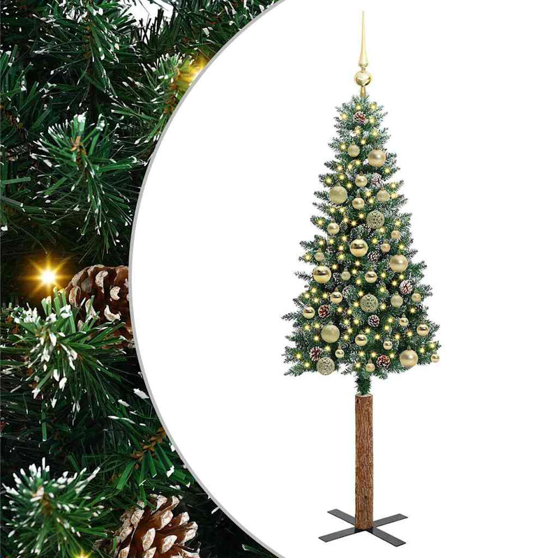 ギャラリービューアに画像をロードする, Vidaxl slanke kerstboom groen 150 cm pvc en massief dennenhout