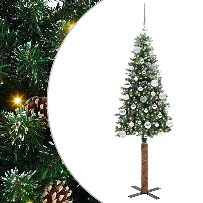 ギャラリービューアに画像をロードする, Vidaxl slanke kerstboom groen 150 cm pvc en massief dennenhout