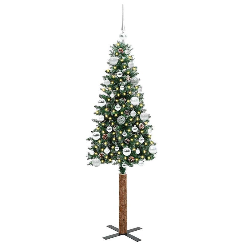 ギャラリービューアに画像をロードする, Vidaxl slanke kerstboom groen 150 cm pvc en massief dennenhout