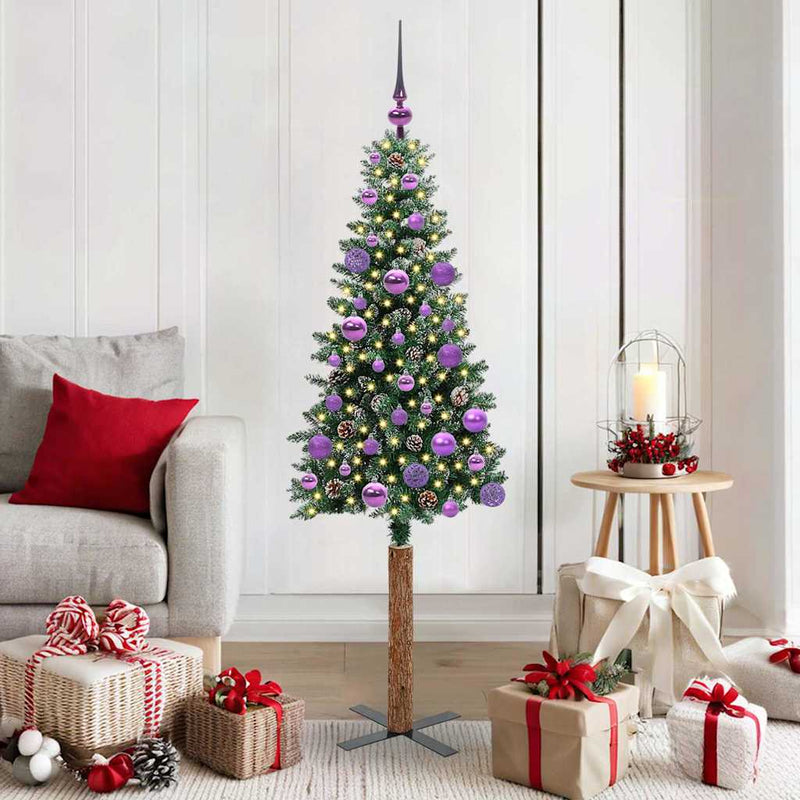ギャラリービューアに画像をロードする, Vidaxl slanke kerstboom groen 150 cm pvc en massief dennenhout