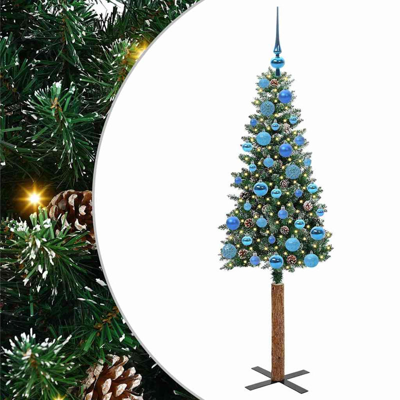 ギャラリービューアに画像をロードする, Vidaxl slanke kerstboom groen 150 cm pvc en massief dennenhout
