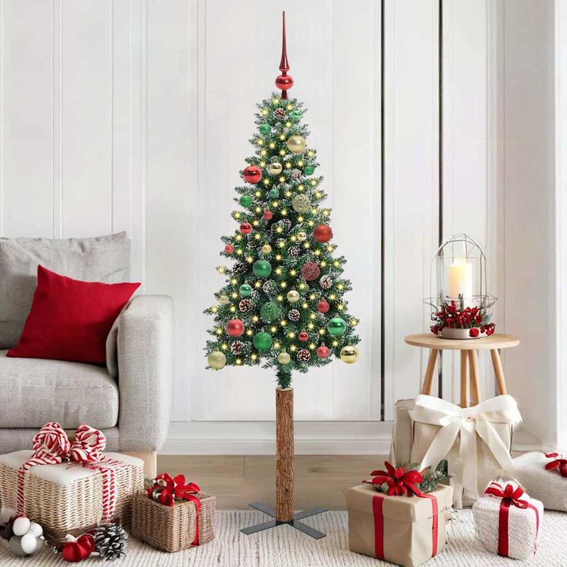 ギャラリービューアに画像をロードする, Vidaxl slanke kerstboom groen 150 cm pvc en massief dennenhout