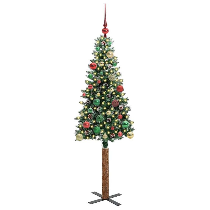 ギャラリービューアに画像をロードする, Vidaxl slanke kerstboom groen 150 cm pvc en massief dennenhout