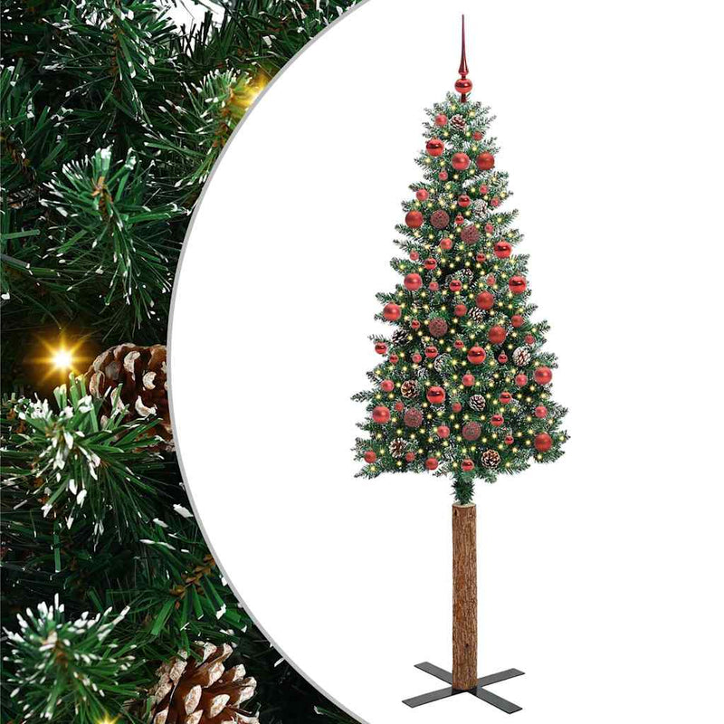 ギャラリービューアに画像をロードする, Vidaxl slanke kerstboom groen 180 cm pvc en massief dennenhout