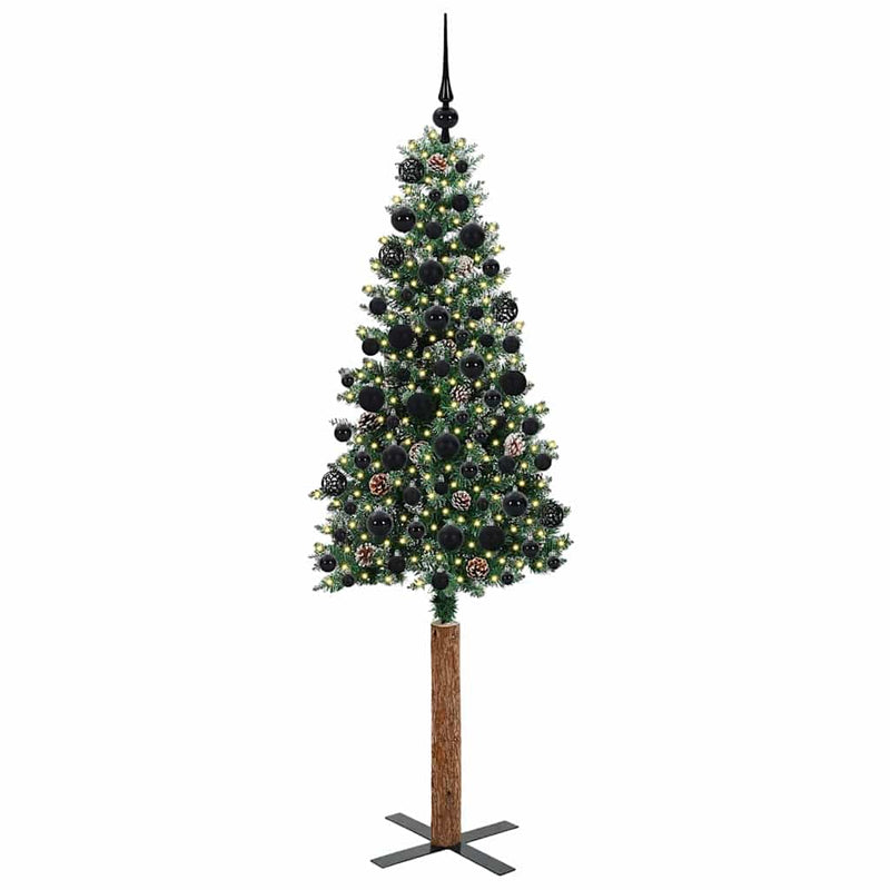 Afbeelding laden in galerijviewer, Vidaxl slanke kerstboom groen 180 cm pvc en massief dennenhout