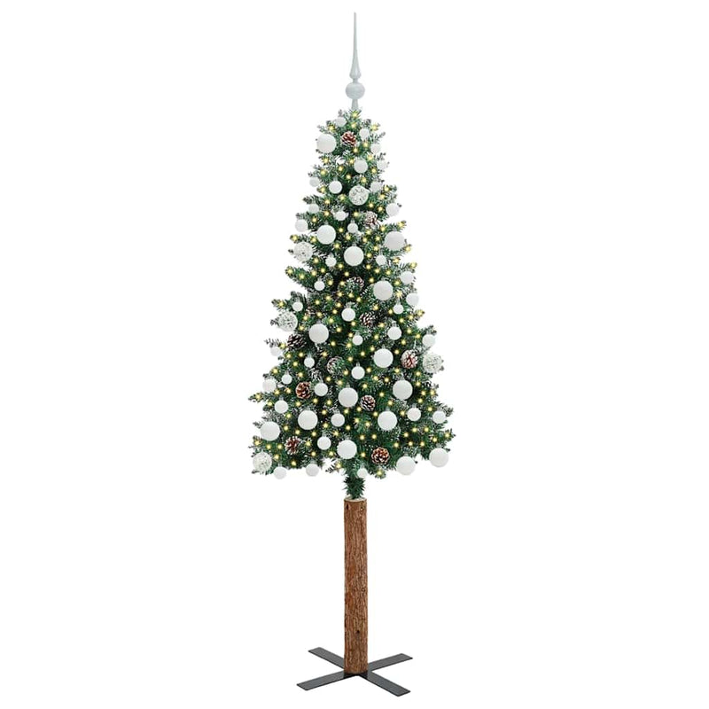 ギャラリービューアに画像をロードする, Vidaxl slanke kerstboom groen 180 cm pvc en massief dennenhout