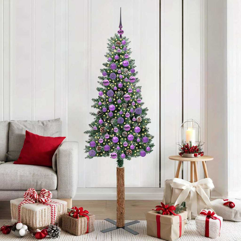 ギャラリービューアに画像をロードする, Vidaxl slanke kerstboom groen 180 cm pvc en massief dennenhout