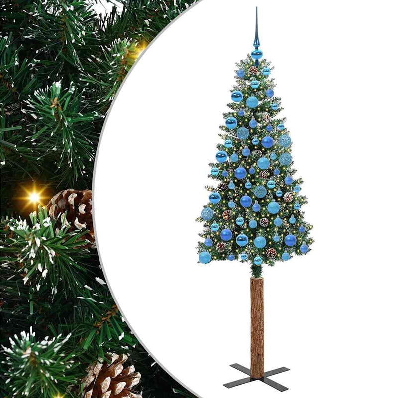ギャラリービューアに画像をロードする, Vidaxl slanke kerstboom groen 180 cm pvc en massief dennenhout