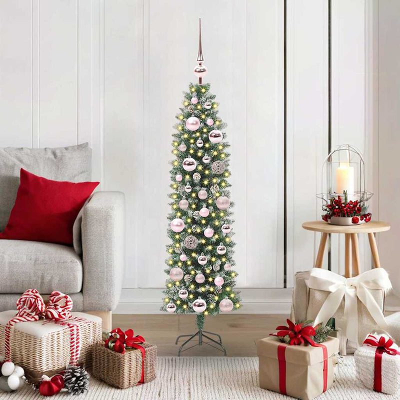 ギャラリービューアに画像をロードする, Vidaxl kunstmatige slanke kerstboom met 150 led groen en wit 120 cm