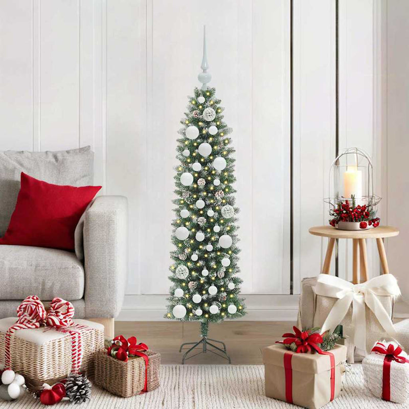 Afbeelding laden in galerijviewer, Vidaxl kunstmatige slanke kerstboom met 150 led groen en wit 120 cm