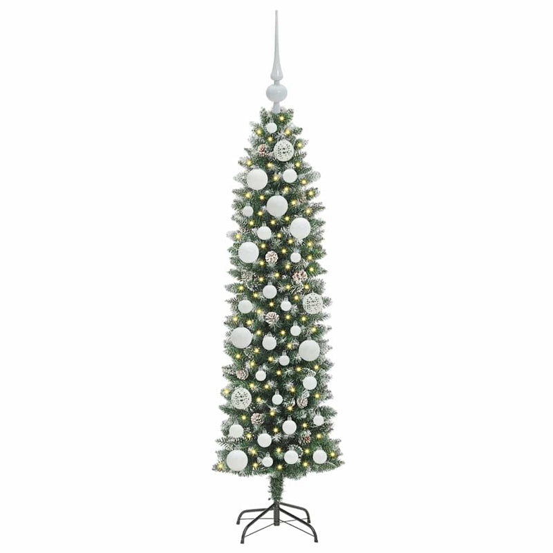 Afbeelding laden in galerijviewer, Vidaxl kunstmatige slanke kerstboom met 150 led groen en wit 120 cm