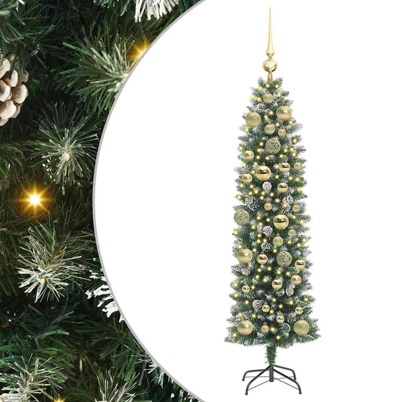 Afbeelding laden in galerijviewer, Vidaxl kunstmatige slanke kerstboom met 150 led groen en wit 120 cm