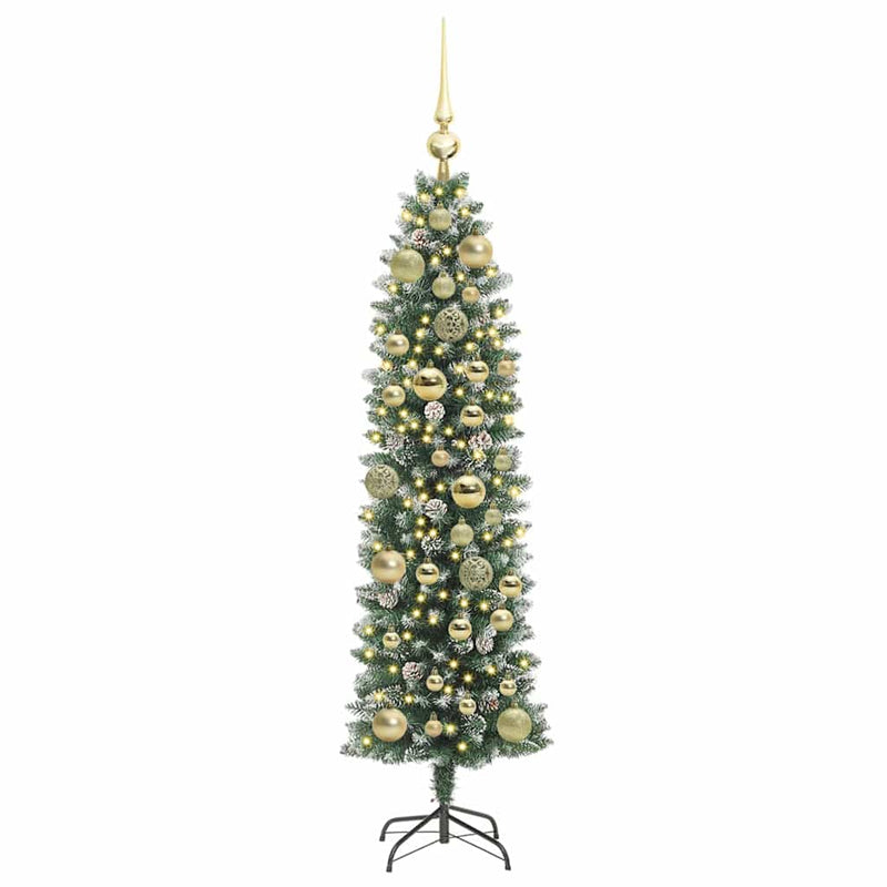 Afbeelding laden in galerijviewer, Vidaxl kunstmatige slanke kerstboom met 150 led groen en wit 120 cm
