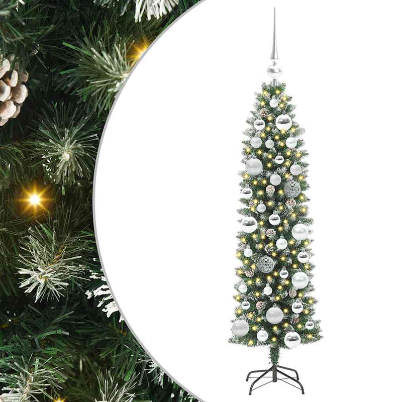 Afbeelding laden in galerijviewer, Vidaxl kunstmatige slanke kerstboom met 150 led groen en wit 120 cm