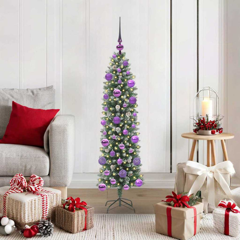 Afbeelding laden in galerijviewer, Vidaxl kunstmatige slanke kerstboom met 150 led groen en wit 120 cm