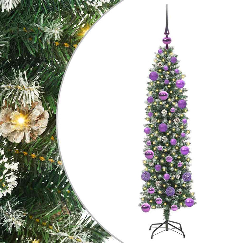 Afbeelding laden in galerijviewer, Vidaxl kunstmatige slanke kerstboom met 150 led groen en wit 120 cm