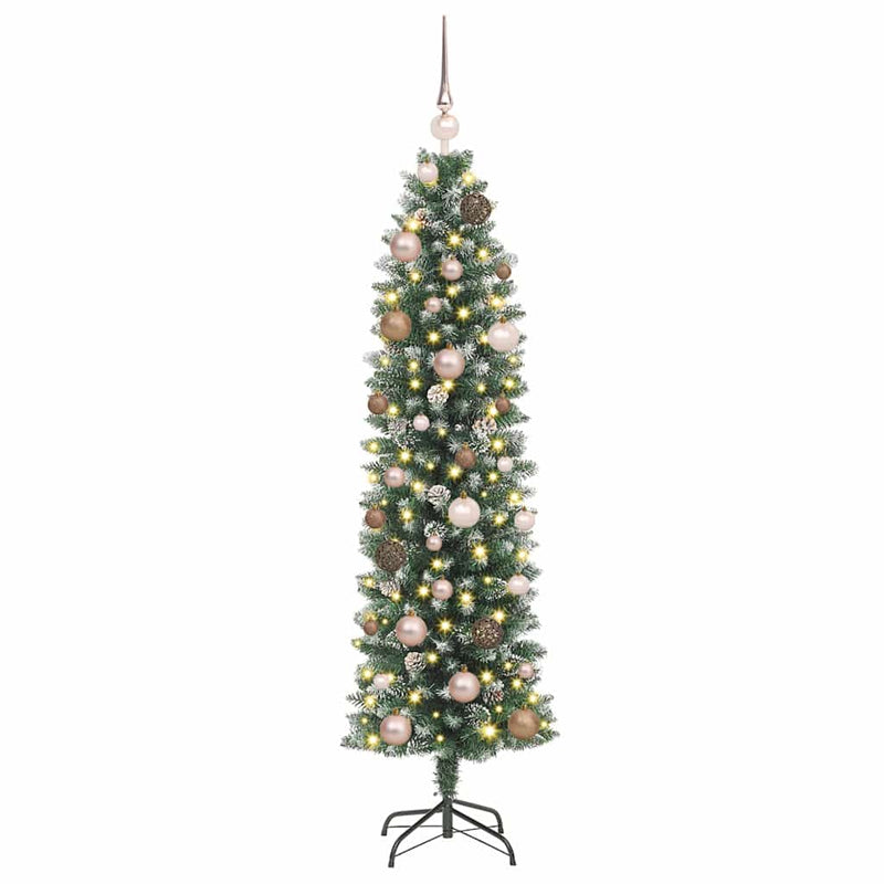 Chargez l'image dans la visionneuse de la galerie, Vidaxl kunstmatige slanke kerstboom met 150 led groen en wit 150 cm