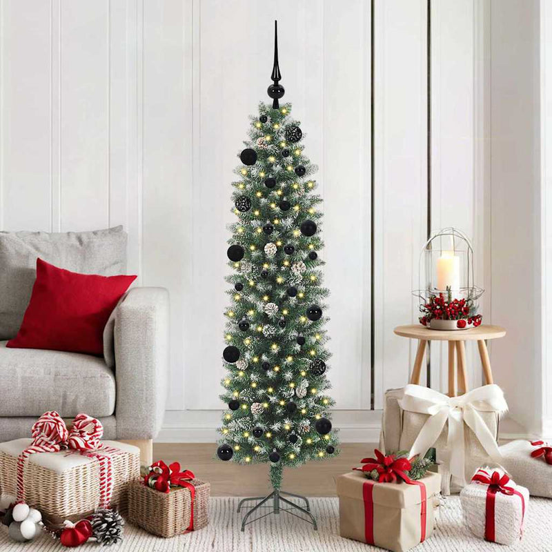 Afbeelding laden in galerijviewer, Vidaxl kunstmatige slanke kerstboom met 150 led groen en wit 150 cm