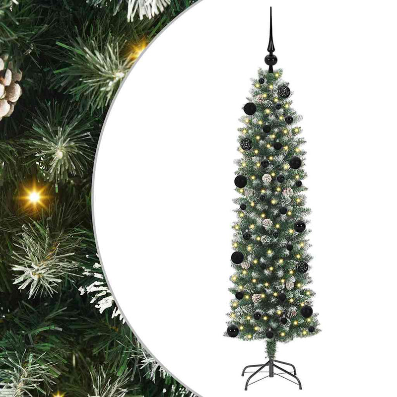 Afbeelding laden in galerijviewer, Vidaxl kunstmatige slanke kerstboom met 150 led groen en wit 150 cm