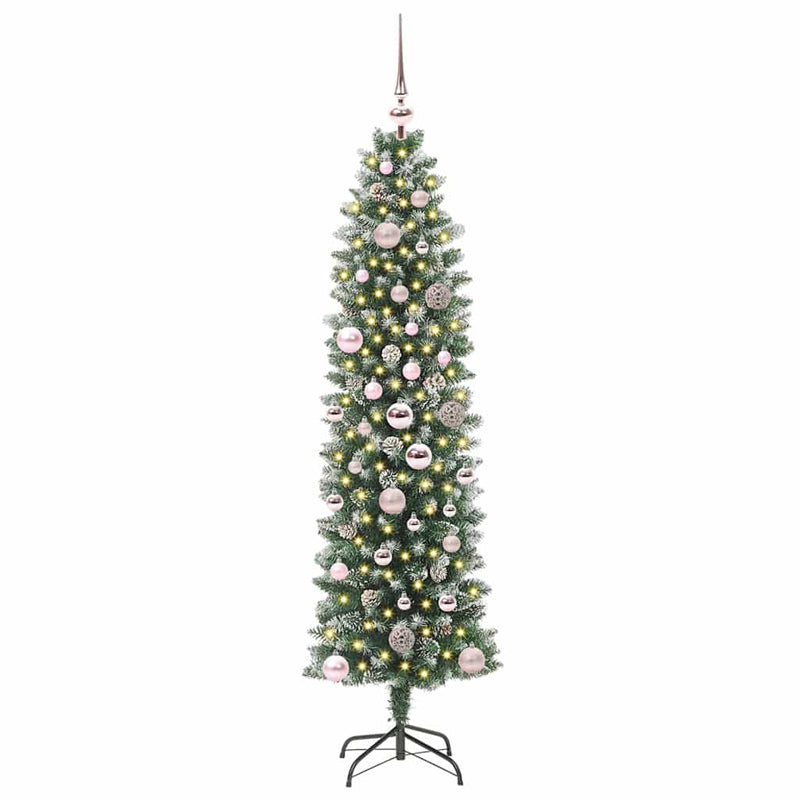 Chargez l'image dans la visionneuse de la galerie, Vidaxl kunstmatige slanke kerstboom met 150 led groen en wit 150 cm