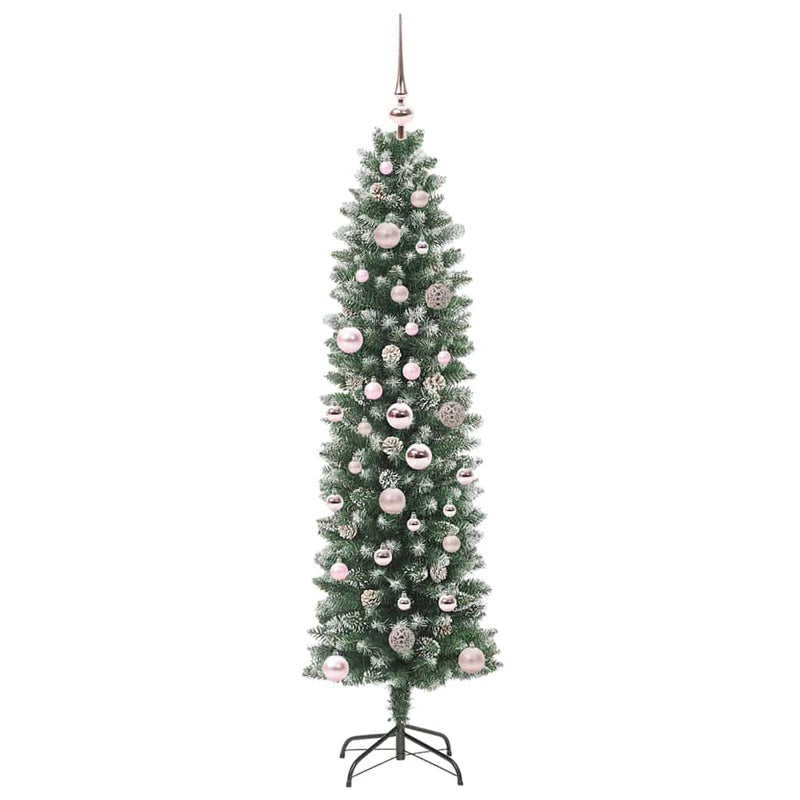 Chargez l'image dans la visionneuse de la galerie, Vidaxl kunstmatige slanke kerstboom met 150 led groen en wit 150 cm
