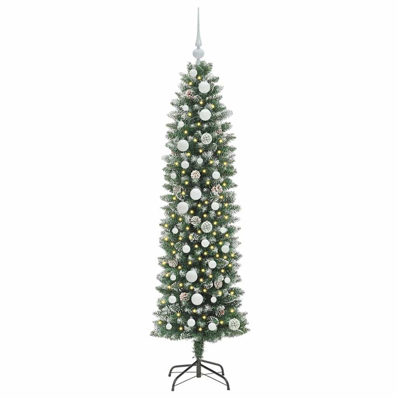 ギャラリービューアに画像をロードする, Vidaxl kunstmatige slanke kerstboom met 150 led groen en wit 150 cm
