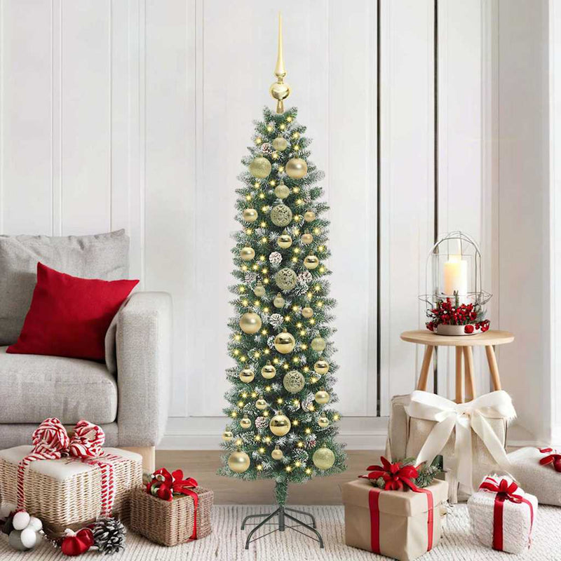 ギャラリービューアに画像をロードする, Vidaxl kunstmatige slanke kerstboom met 150 led groen en wit 150 cm