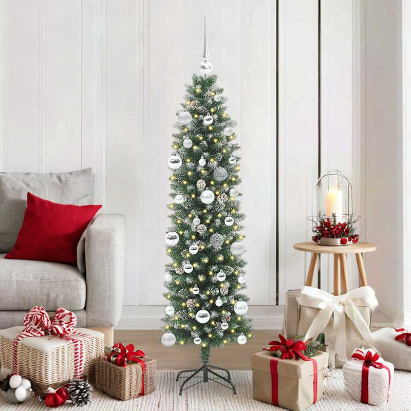 ギャラリービューアに画像をロードする, Vidaxl kunstmatige slanke kerstboom met 150 led groen en wit 150 cm