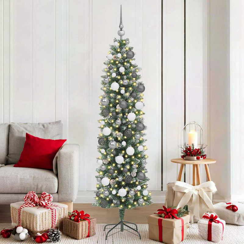 Afbeelding laden in galerijviewer, Vidaxl kunstmatige slanke kerstboom met 300 led groen en wit 180 cm