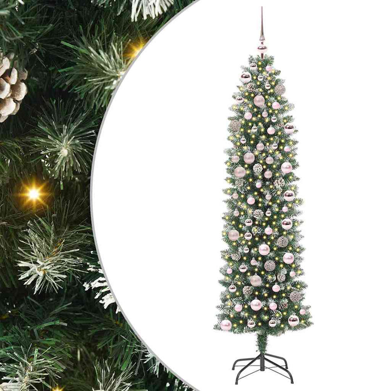 Afbeelding laden in galerijviewer, Vidaxl kunstmatige slanke kerstboom met 300 led groen en wit 180 cm