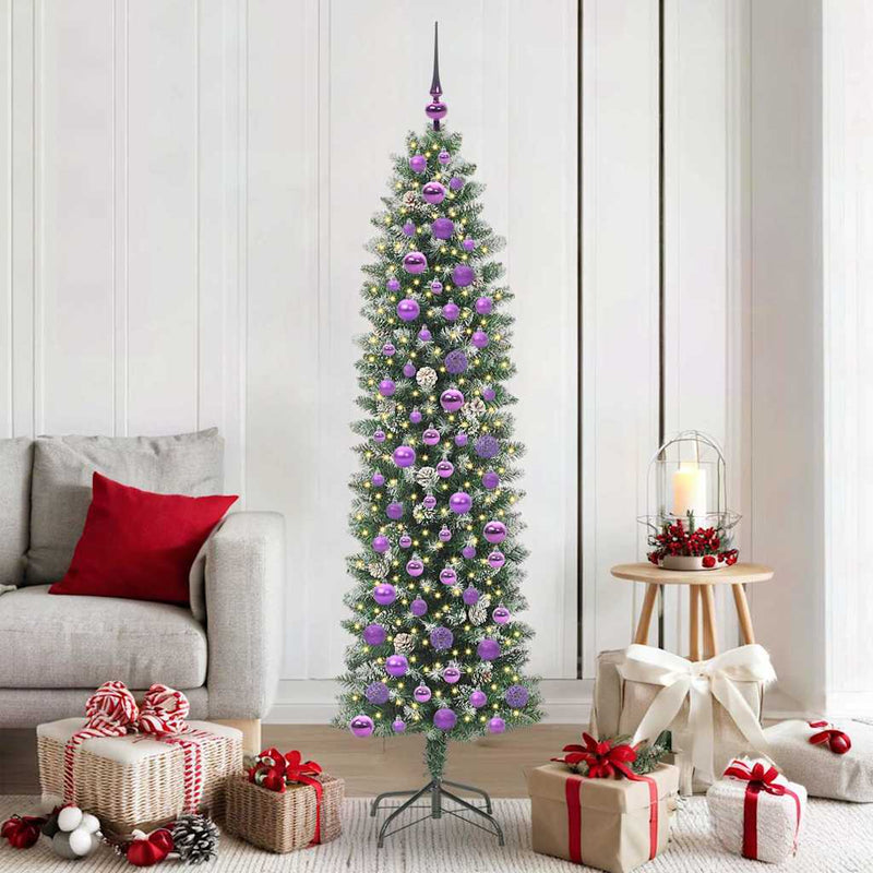 Afbeelding laden in galerijviewer, Vidaxl kunstmatige slanke kerstboom met 300 led groen en wit 180 cm