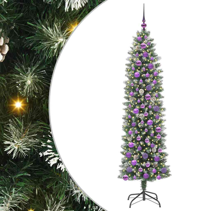 Afbeelding laden in galerijviewer, Vidaxl kunstmatige slanke kerstboom met 300 led groen en wit 180 cm