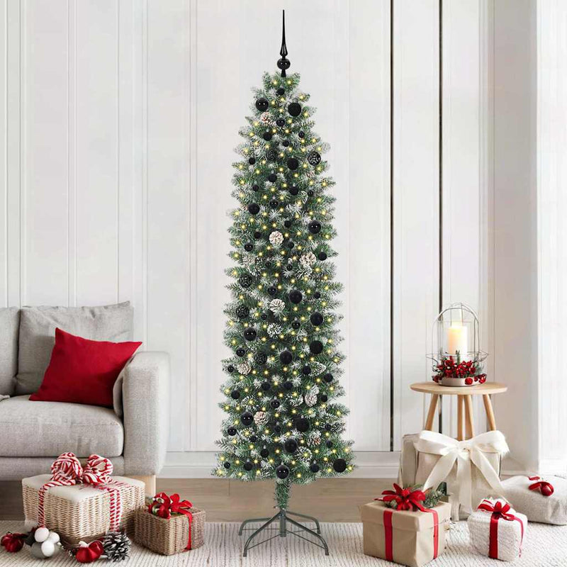 Afbeelding laden in galerijviewer, Vidaxl kunstmatige slanke kerstboom met 300 led groen en wit 210 cm