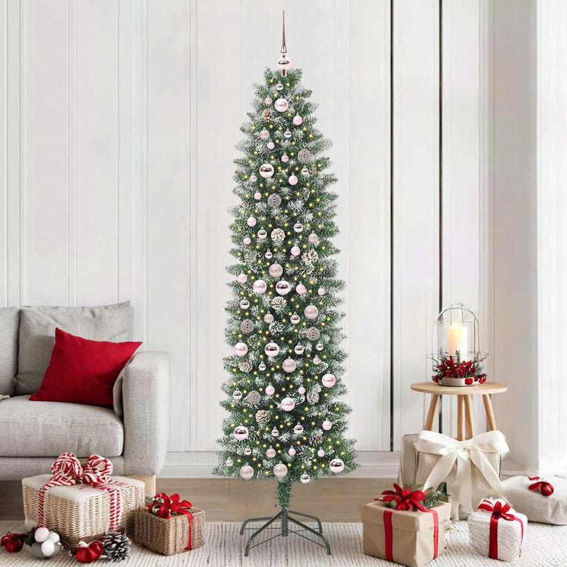 Afbeelding laden in galerijviewer, Vidaxl kunstmatige slanke kerstboom met 300 led groen en wit 210 cm