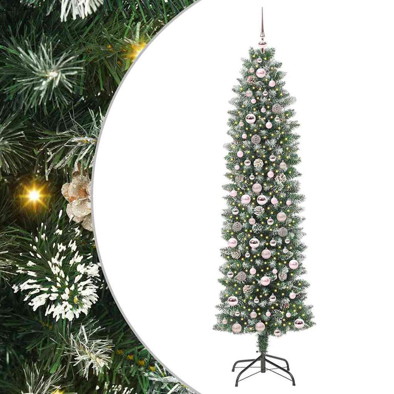 Afbeelding laden in galerijviewer, Vidaxl kunstmatige slanke kerstboom met 300 led groen en wit 210 cm