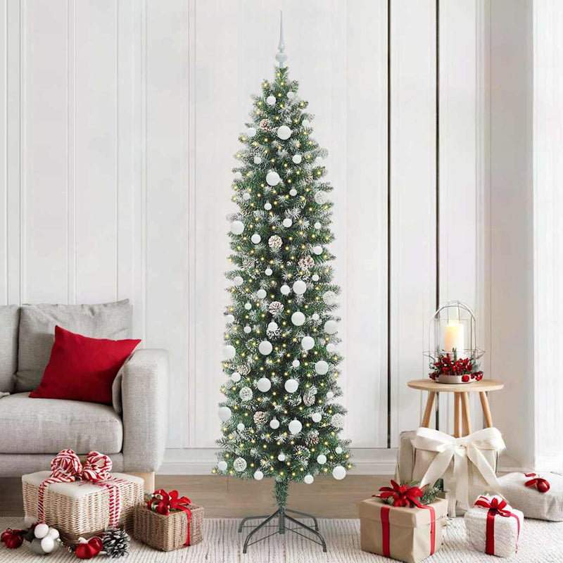 Afbeelding laden in galerijviewer, Vidaxl kunstmatige slanke kerstboom met 300 led groen en wit 210 cm