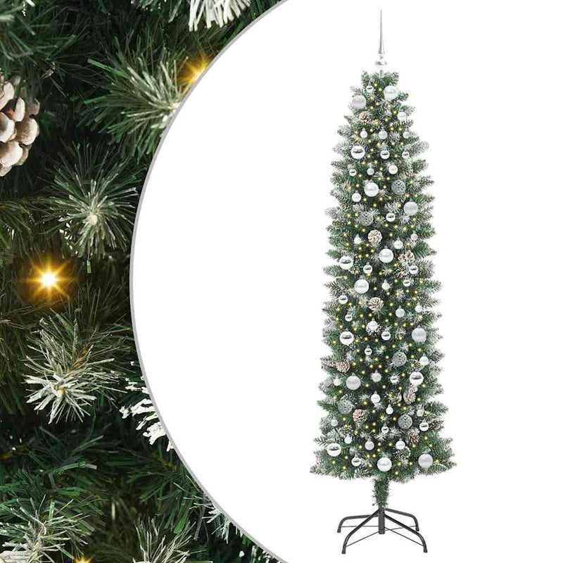 Afbeelding laden in galerijviewer, Vidaxl kunstmatige slanke kerstboom met 300 led groen en wit 210 cm