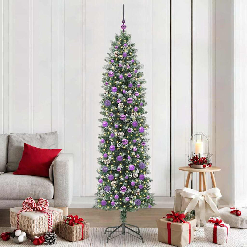 Afbeelding laden in galerijviewer, Vidaxl kunstmatige slanke kerstboom met 300 led groen en wit 210 cm