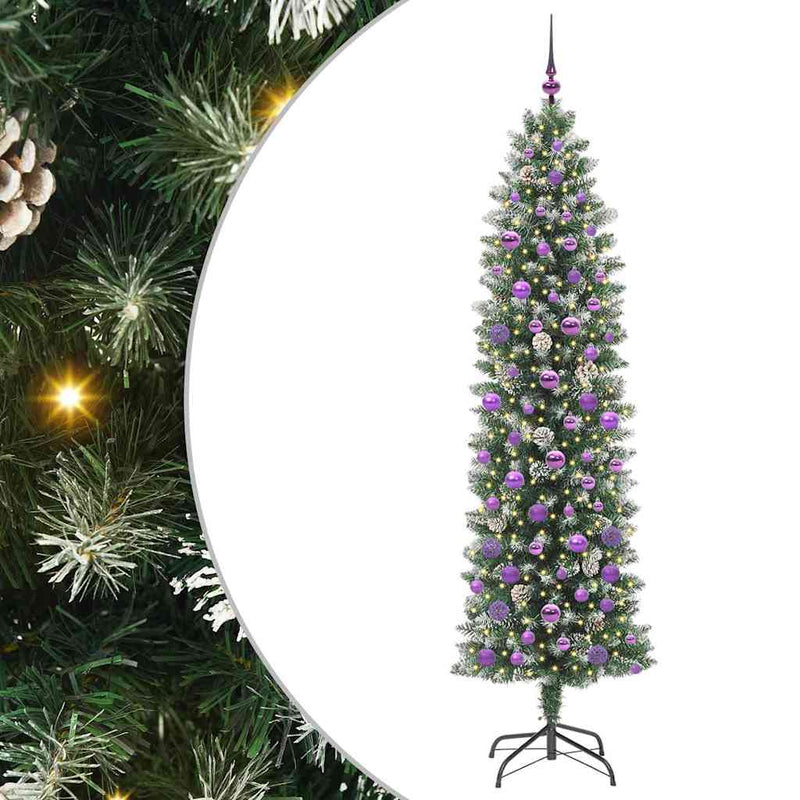 Afbeelding laden in galerijviewer, Vidaxl kunstmatige slanke kerstboom met 300 led groen en wit 210 cm