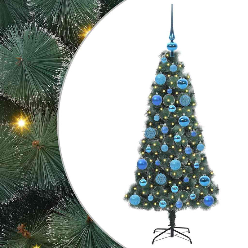 Afbeelding laden in galerijviewer, Vidaxl kunstmatige voorverlichte kerstboom met bal set groen 120 cm