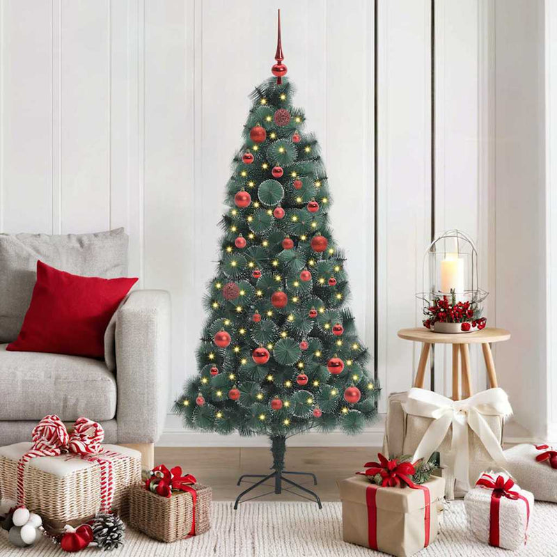 ギャラリービューアに画像をロードする, Vidaxl kunstmatige voorverlichte kerstboom met ballenset groen 150 cm