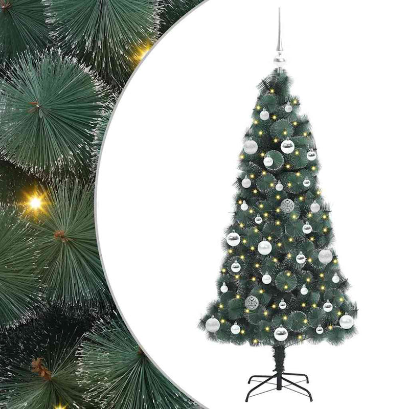 ギャラリービューアに画像をロードする, Vidaxl kunstmatige voorverlichte kerstboom met ballenset groen 150 cm